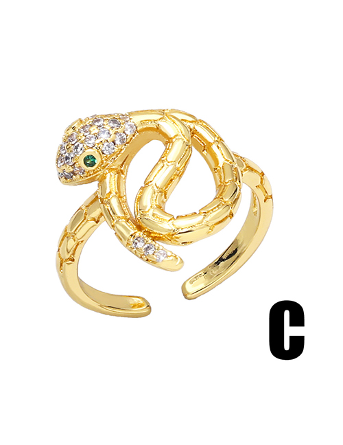 Fashion C Brass Diamond Snake Open Ring