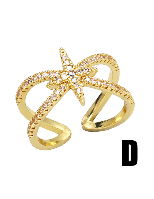 Fashion D Brass Diamond Geometric Starburst Open Ring