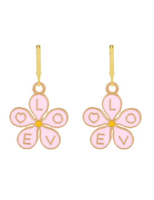 Fashion Pink-2 Alloy Drip Oil Flower Letter Love Earrings
