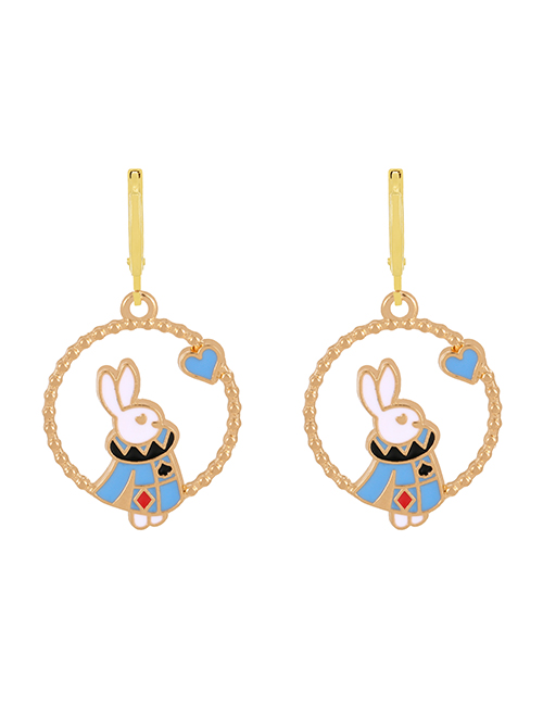 Fashion Blue Alloy Drip Oil Bunny Hoop Earrings
