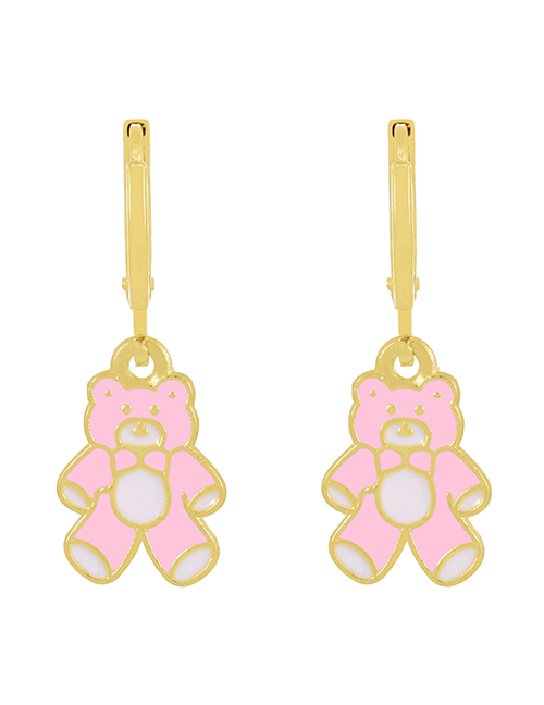 Fashion Pink Alloy Drip Oil Bear Earrings