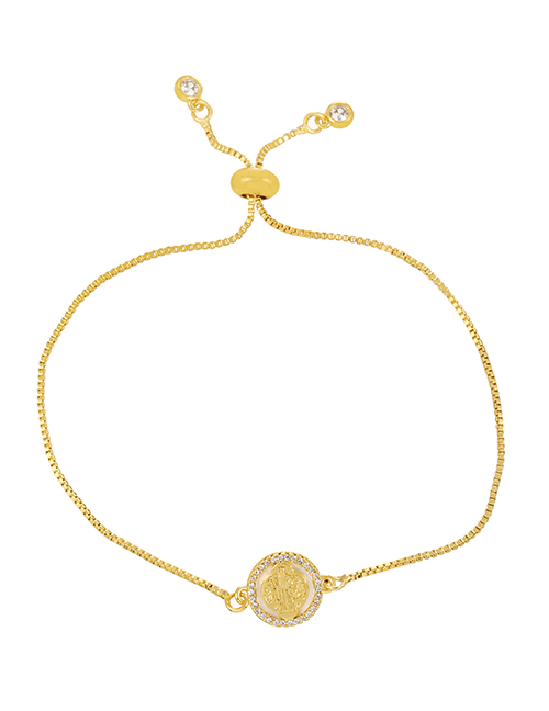 Fashion Gold-2 Bronze Zircon Round Shell Portrait Bracelet