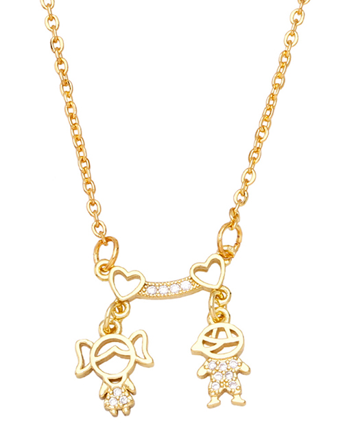 Fashion Boys And Girls Brass Diamond Heart Boy And Girl Necklace