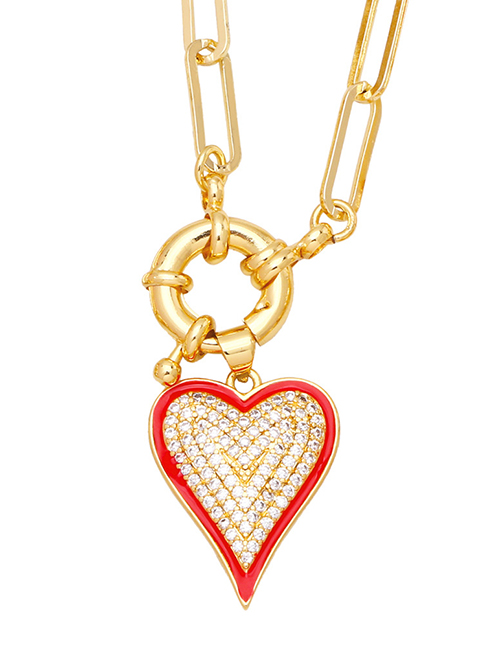 Fashion Red Bronze Diamond Drip Oil Love Rudder Necklace