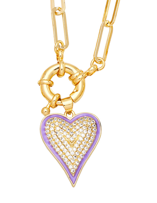 Fashion Purple Bronze Diamond Drip Oil Love Rudder Necklace