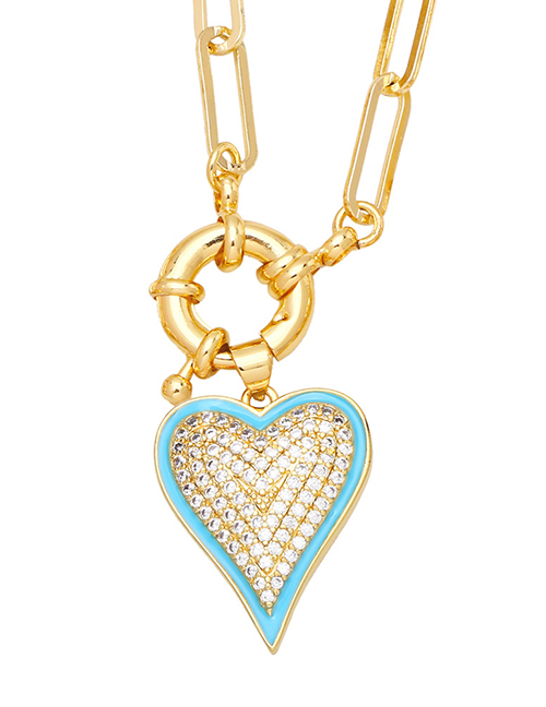 Fashion Light Blue Bronze Diamond Drip Oil Love Rudder Necklace