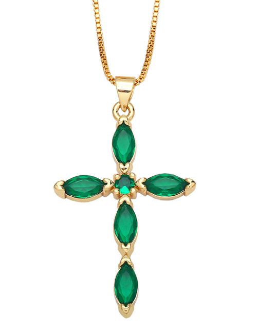 Fashion Green Bronze Zirconium Cross Necklace