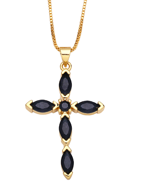 Fashion Black Bronze Zirconium Cross Necklace