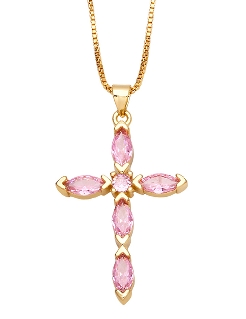 Fashion Pink Bronze Zirconium Cross Necklace