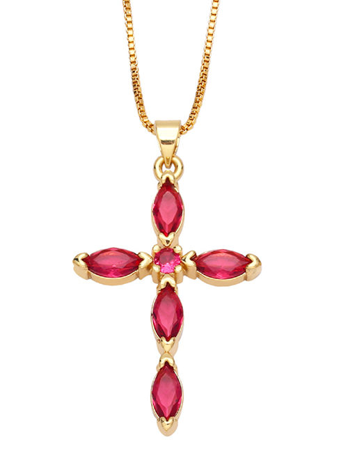 Fashion Rose Red Bronze Zirconium Cross Necklace