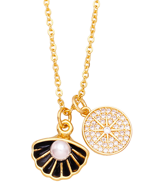 Fashion Black Bronze Diamond Hexagram Drop Oil Shell Necklace