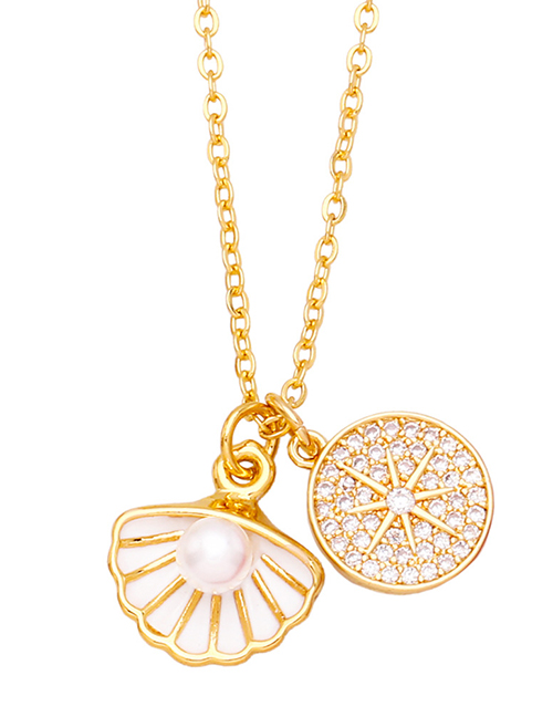 Fashion White Bronze Diamond Hexagram Drop Oil Shell Necklace