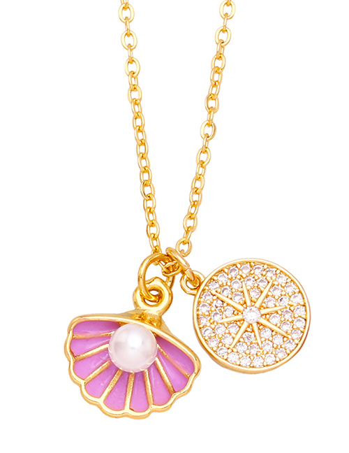 Fashion Pink Bronze Diamond Hexagram Drop Oil Shell Necklace