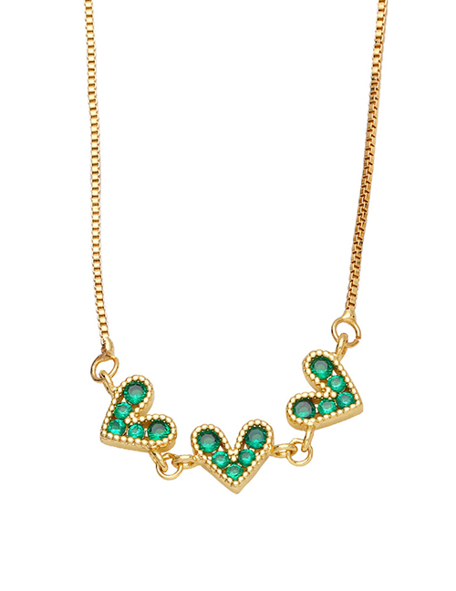 Fashion Green Brass Diamond Heart Necklace
