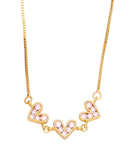 Fashion Pink Brass Diamond Heart Necklace
