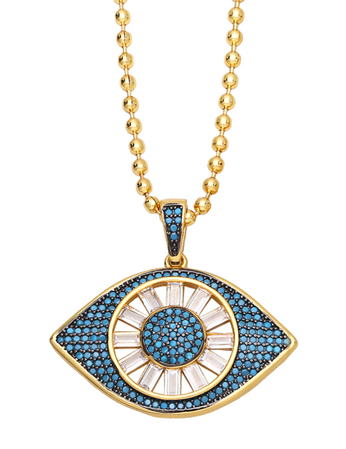 Fashion Blue Pine Bronze Diamond Eye Necklace