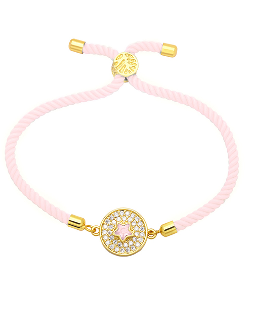 Fashion Pink Brass-inlaid Zirconium Pentagram Circle Bracelet