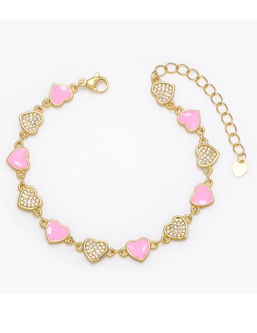 Fashion Pink Bronze Diamond Drip Oil Love Bracelet