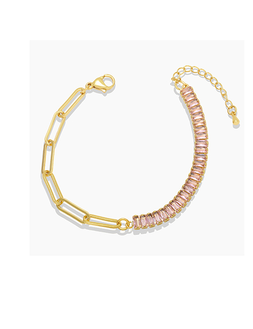 Fashion Pink Copper And Diamond Panel Cuban Chain Bracelet