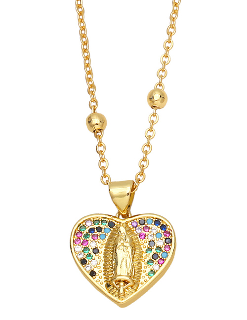 Fashion Color Bronze Zirconium Heart Virgin Mary Necklace