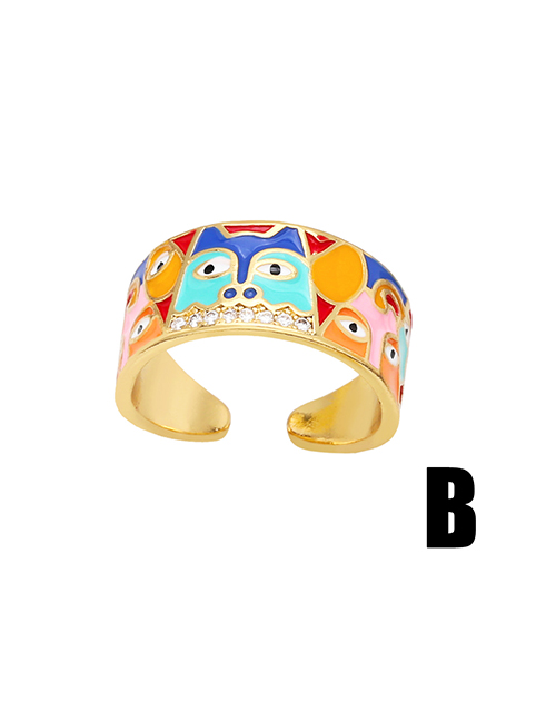 Fashion B Brass Diamond Geometric Oil Drip Open Ring