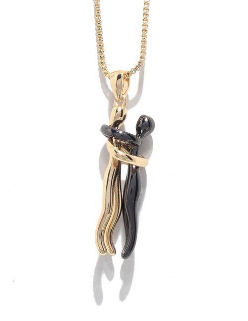 Fashion Gold + Black Solid Copper Two Tone Embrace Necklace