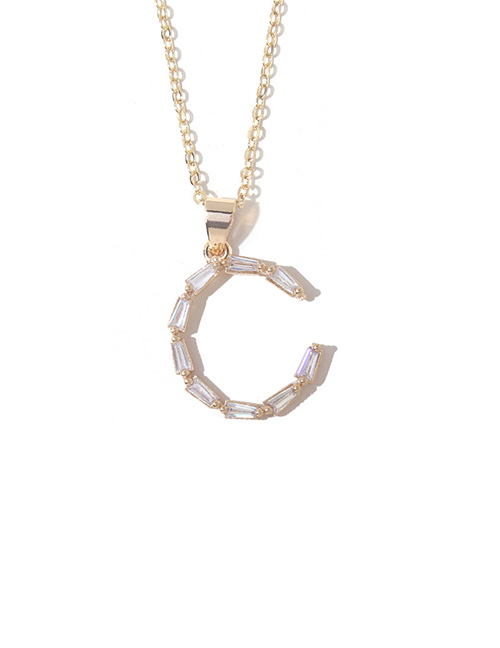 Fashion C Copper Gold Plated Zirconium Alphabet Necklace