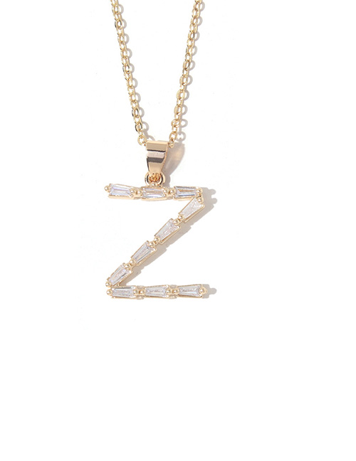 Fashion Z Copper Gold Plated Zirconium Alphabet Necklace