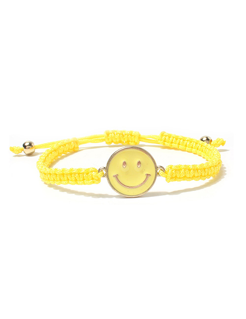 Fashion Yellow Copper Drop Oil Smiley Cord Braided Bracelet