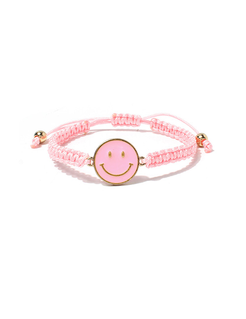 Fashion Pink Copper Drop Oil Smiley Cord Braided Bracelet
