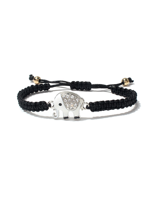 Fashion Black Rope White Elephant Braided Elephant Cord Bracelet With Oil And Diamonds In Copper