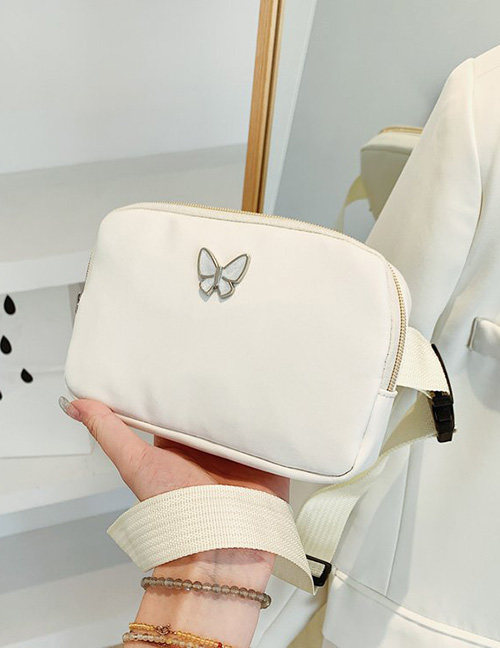 Fashion White Nylon Butterfly Logo Large Capacity Crossbody Bag
