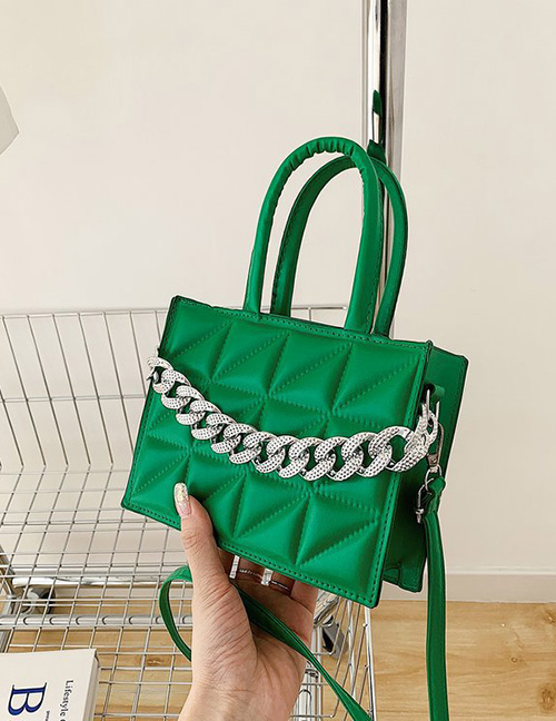 Fashion Green Pu Diamond Indentation Messenger Bag
