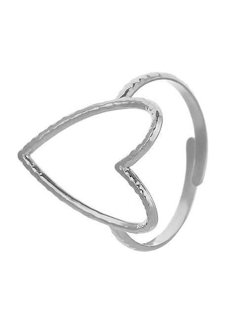Fashion Silver Titanium Steel Cutout Heart Ring