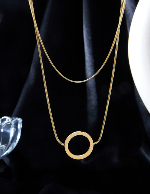 Fashion Gold Titanium Geometric Hoop Double Necklace