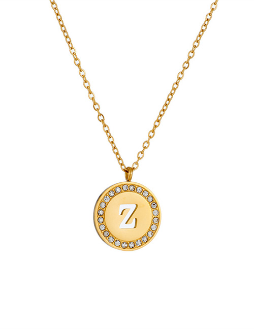 Fashion Z Titanium Steel Diamond 26 Letter Medal Necklace