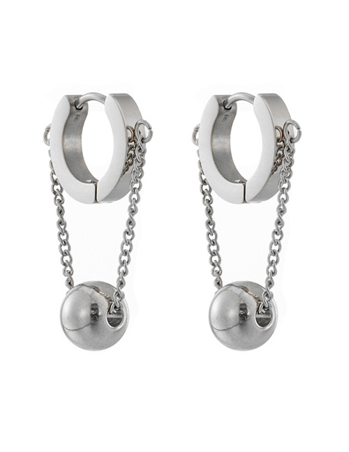 Fashion Steel Color Titanium Steel Geometric Ball Fringe Earrings