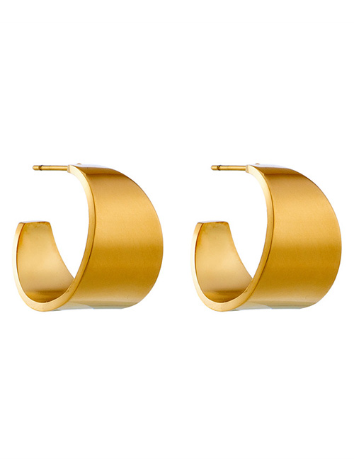 Fashion Gold Titanium Steel Glossy C-shaped Stud Earrings