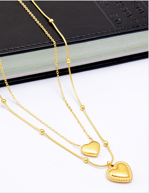 Fashion Gold Titanium Steel Heart Double Layer Necklace