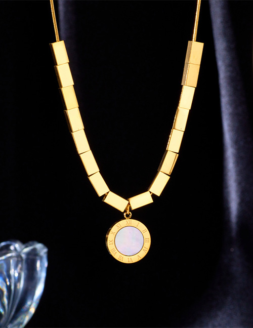 Fashion Gold Titanium Steel Geometric White Shell Necklace
