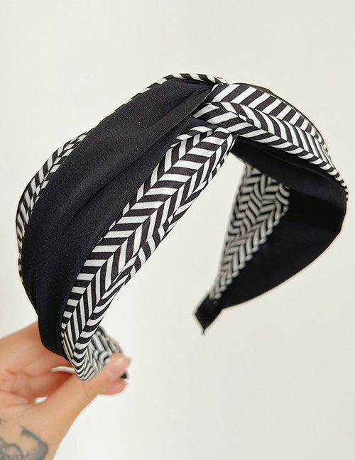 Fashion Black Checked Cross Knot Wide Brim Headband