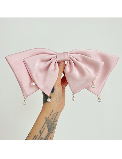 Fashion Pink Fabric Pearl Tassel Bow Hair Clip