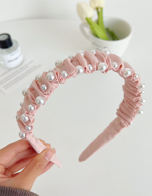 Fashion Pink Fabric Pearl Crinkle Wide-brimmed Headband