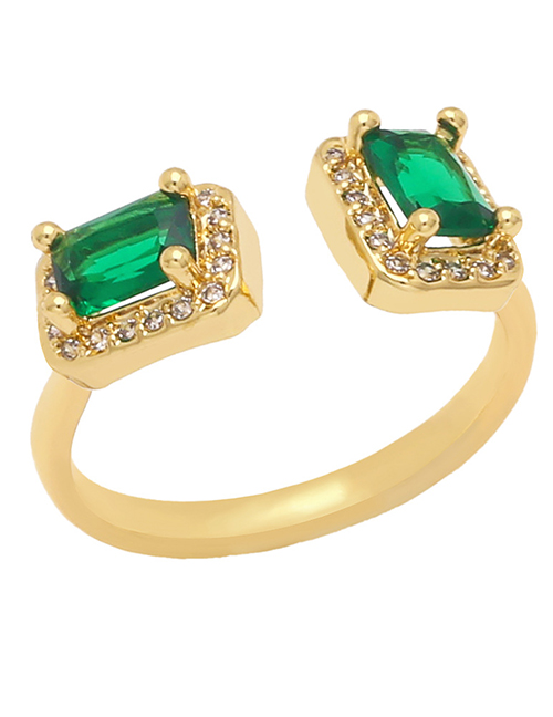 Fashion Green Brass Set Square Zirconium Open Ring