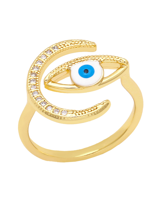 Fashion White Bronze Diamond Drop Oil Eye Crescent Open Ring