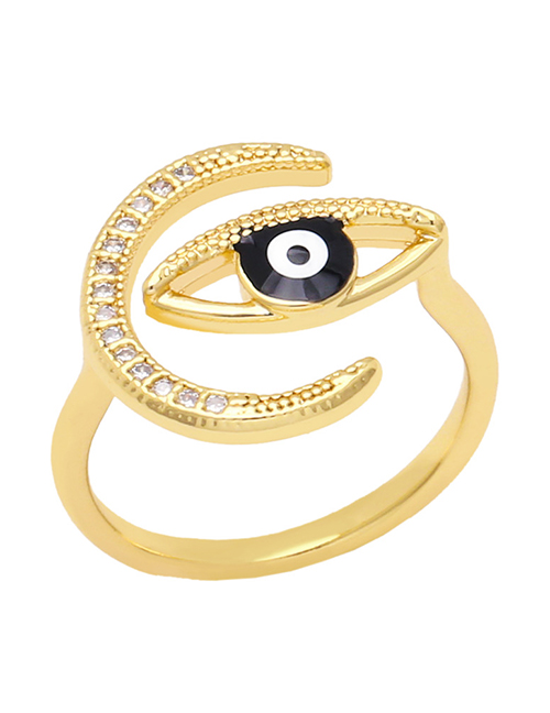 Fashion Black Bronze Diamond Drop Oil Eye Crescent Open Ring