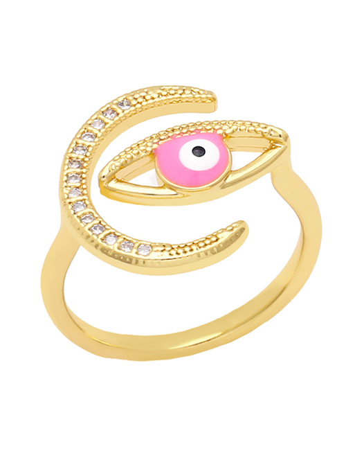 Fashion Pink Bronze Diamond Drop Oil Eye Crescent Open Ring