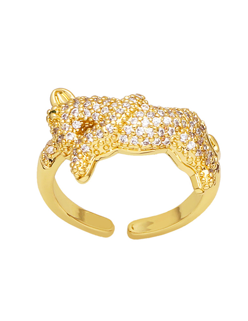 Fashion C Brass Diamond Dog Open Ring