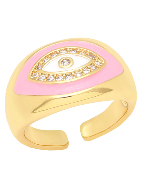 Fashion Pink Bronze Diamond Drip Oil Eye Open Ring