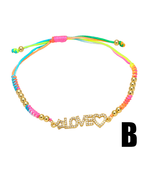 Fashion B Brass Diamond Letter Heart String Bracelet